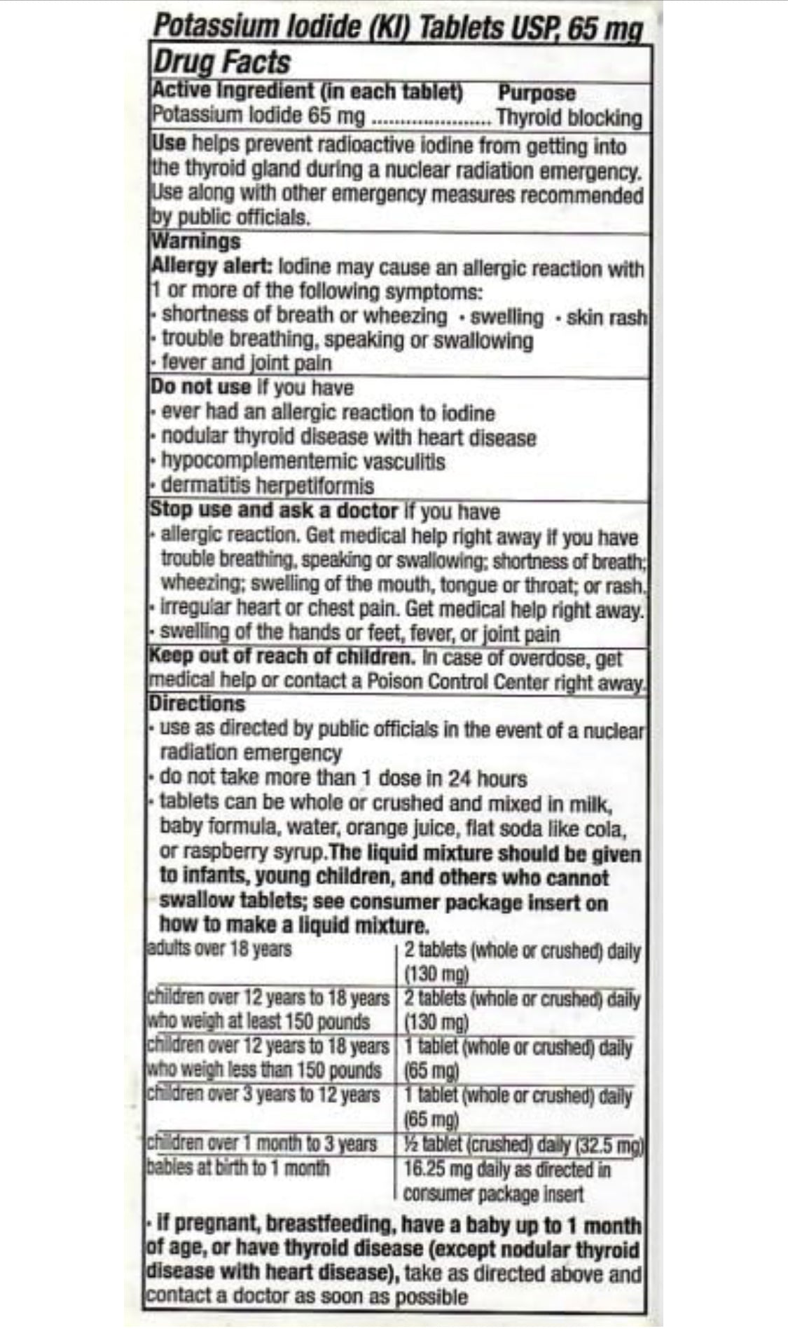 65mg Potassium Iodide Tablets (20 Pack)