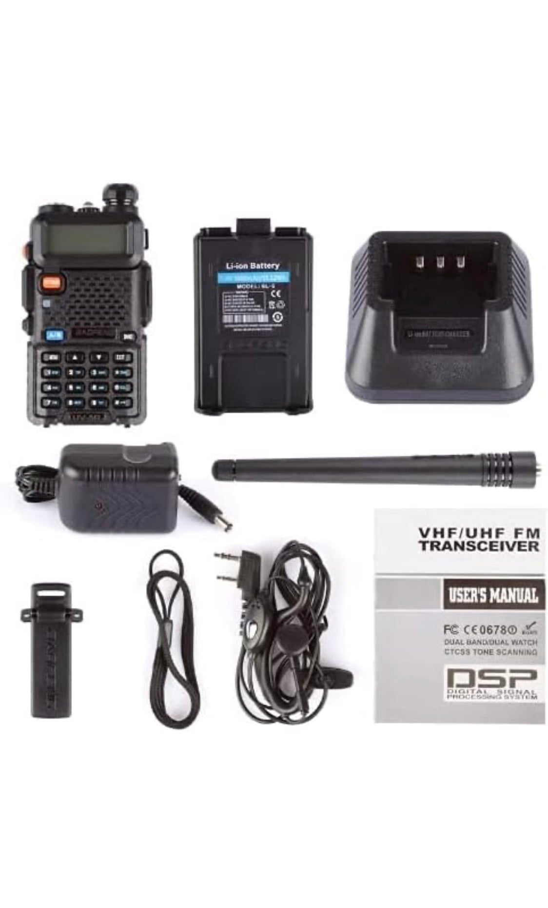 Baofeng UV-5R Two Way Radio Dual Band 144-148/420-450Mhz Walkie Talkie 1800mAh Li-ion Battery(Black)